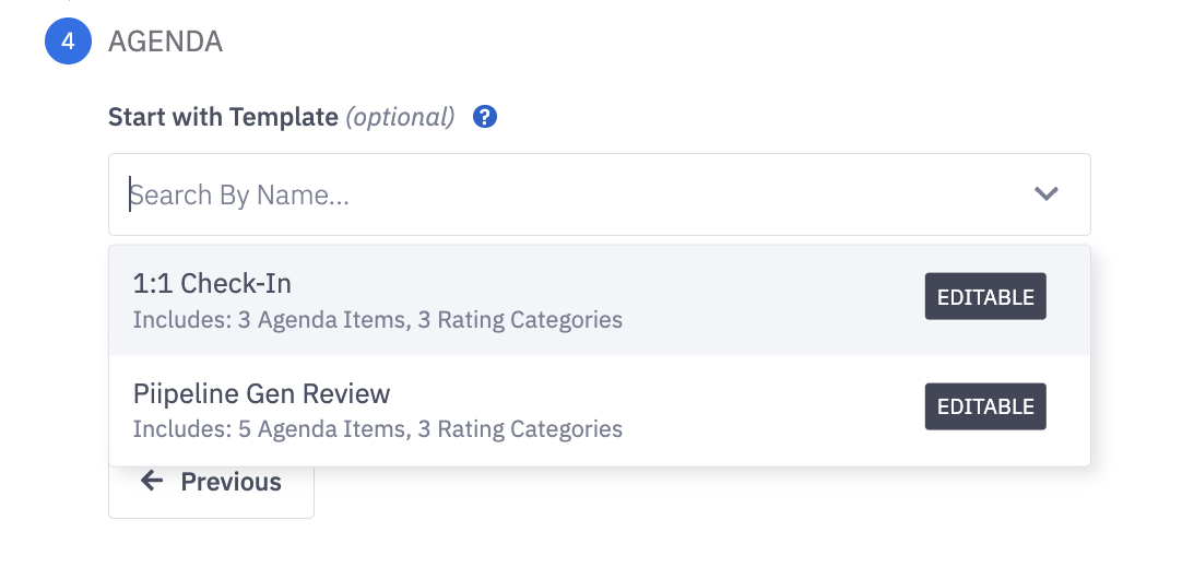 1:1 check-in agenda template in Ambition sales coaching software