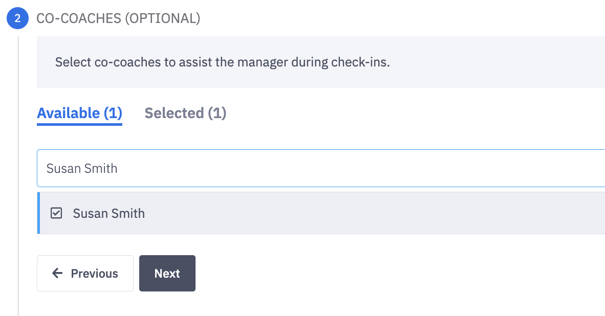 Select an enablement professional as a co-coach in a 1:1 coaching check-in