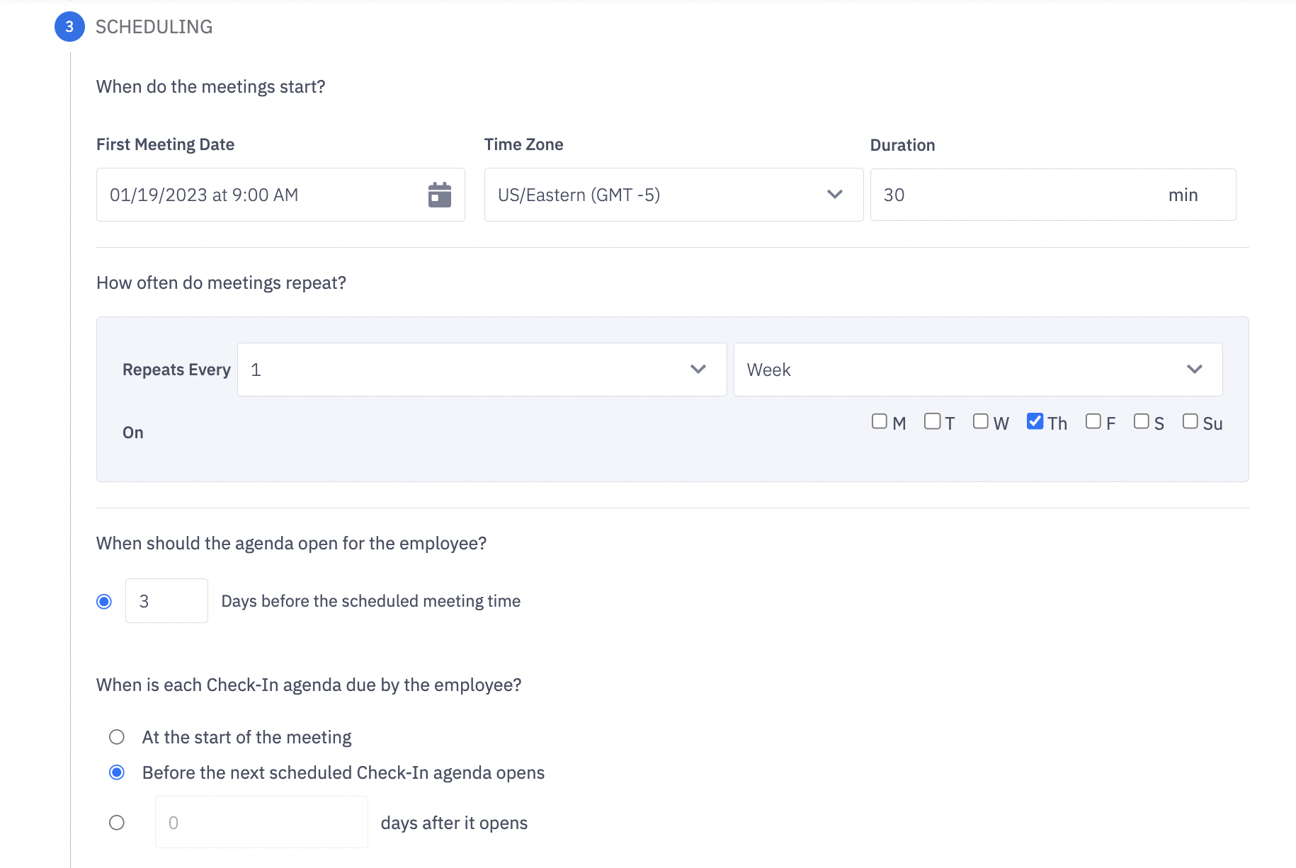 Scheduling a recurring check-in in Ambition